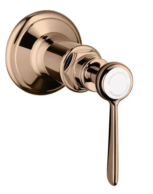 Absperrventil mit Hebelgriff in Polished Red Gold-Finish, entwickelt von AXOR, für Unterputzinstallation. Einfaches Bedienungsdesign.